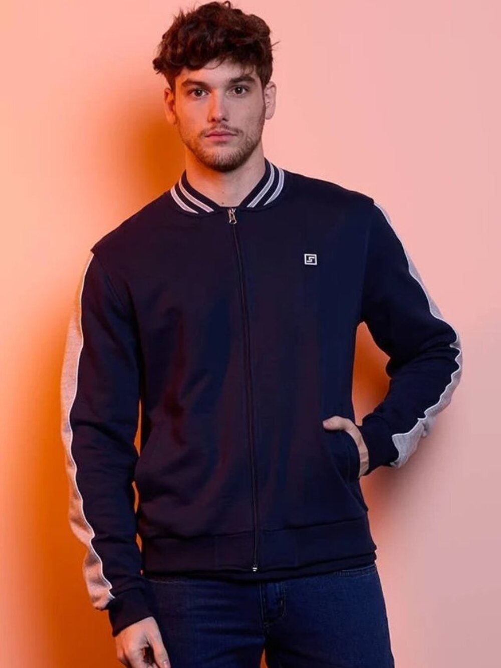 SMF Navy with Grey Contrast Varsity Jacket/27396